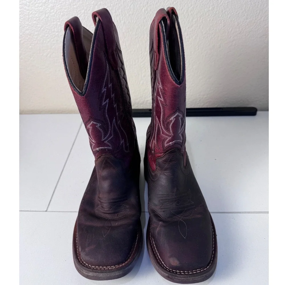Cody James Leather Western Cowboy Boots Kids Size 1 Brown Maroon Rodeo Country